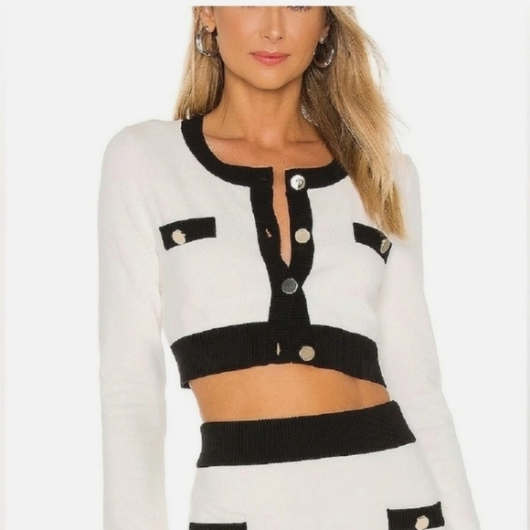 Lovers + Friends Sweaters - Chic Black and White Cropped Cardigan Lovers +friends